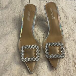 Shoe Dazzle Clear Kitten Heels with Rhinestone Detail
